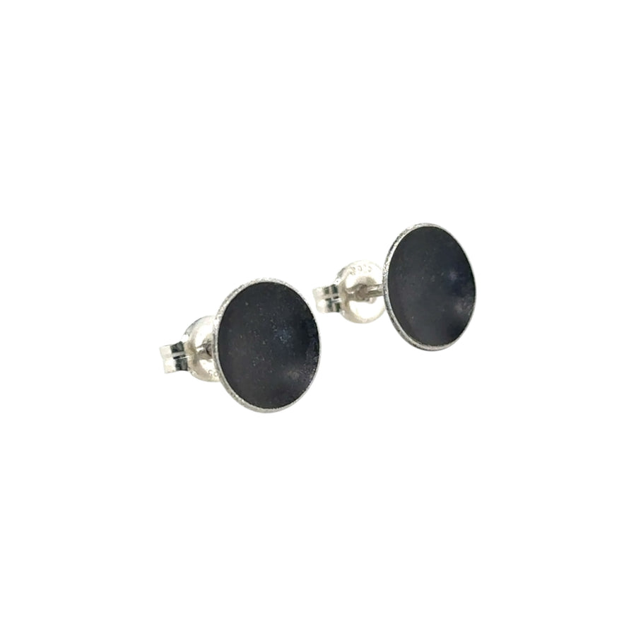 Earrings - Oxidized Sterling Silver Disk Stud