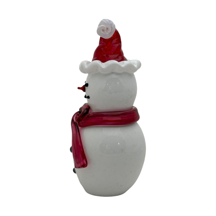 Snowman with Santa Hat and Pink Scarf