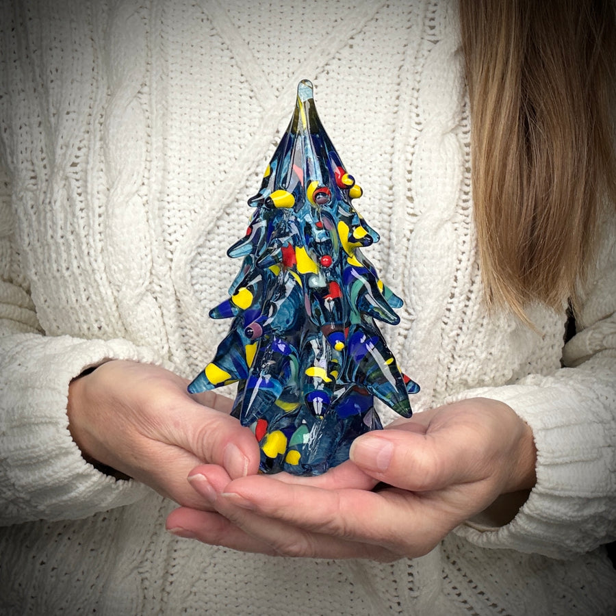 Small Decorated Glass Tree - Light Blue