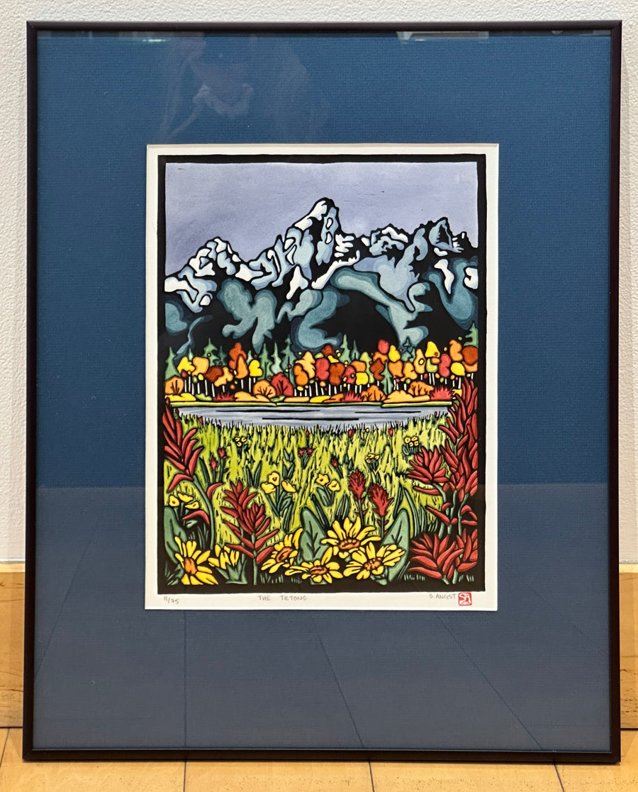 The Tetons - Original Linocut