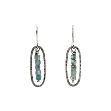 Earrings - Apatite Beads with Stamped Ovals