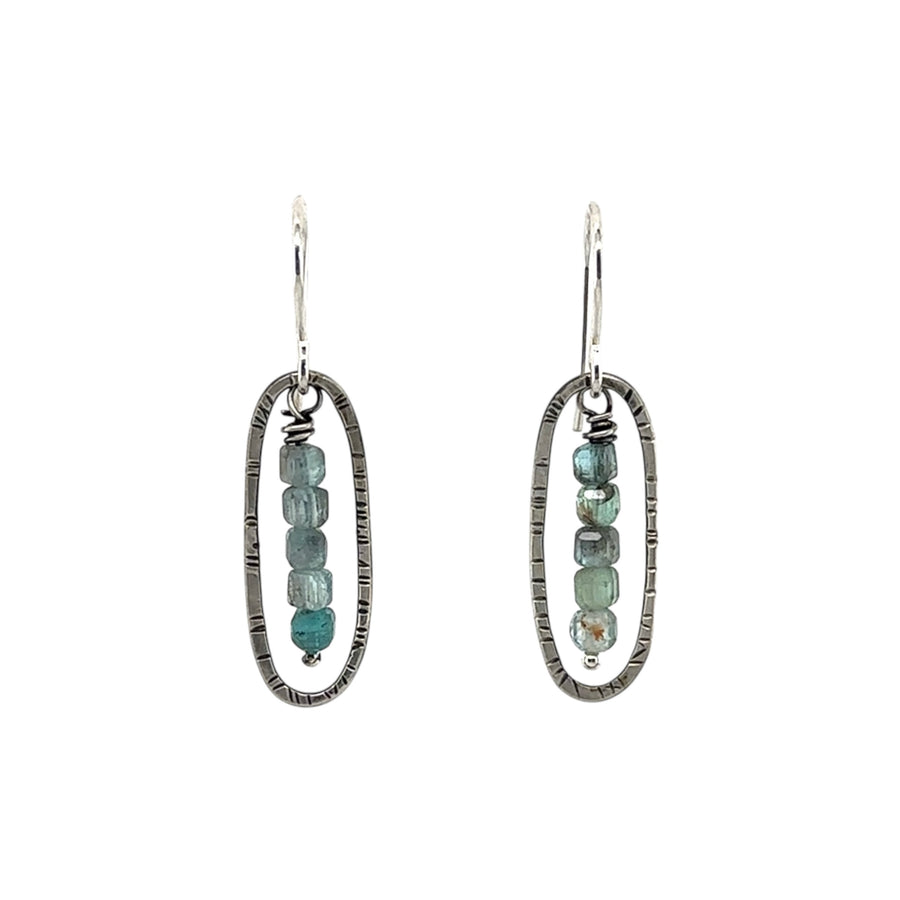 Earrings - Apatite Beads with Stamped Ovals