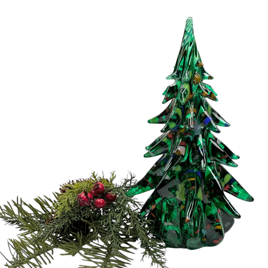 Large Decorated Glass Tree - Dark Green