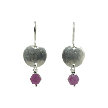 Earrings - Stamped Disks with Ruby