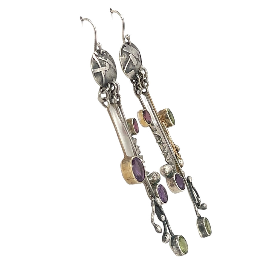 Earrings - Peridot with Amethyst and Tourmaline