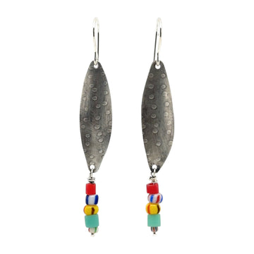 Earrings - Dotted Silver with Vintage Beads