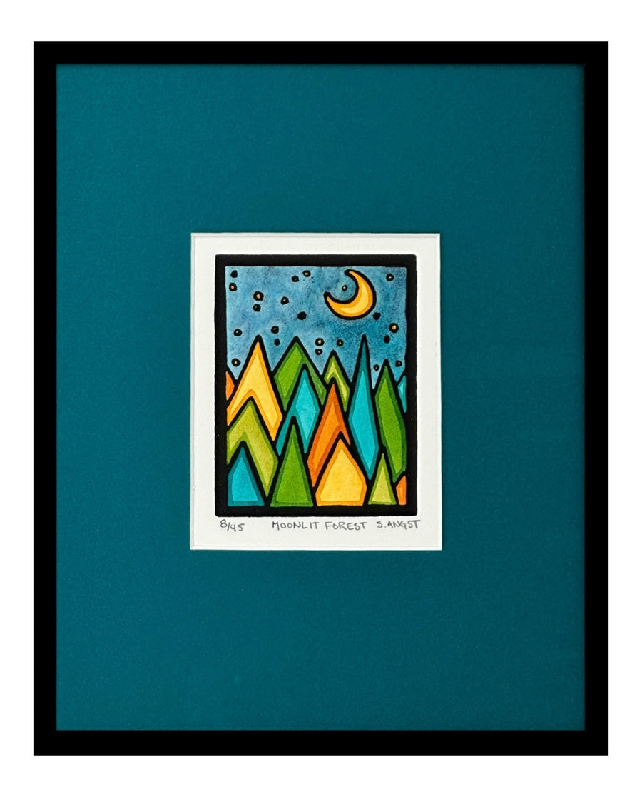 Moonlit Forest - Original Linocut