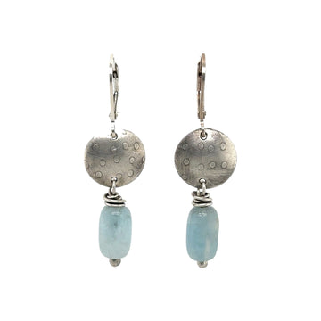 Earrings - Aquamarine with Dotted Silver