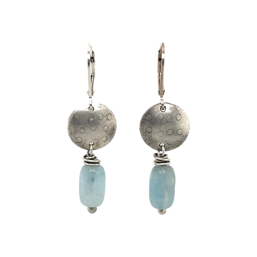 Earrings - Aquamarine with Dotted Silver
