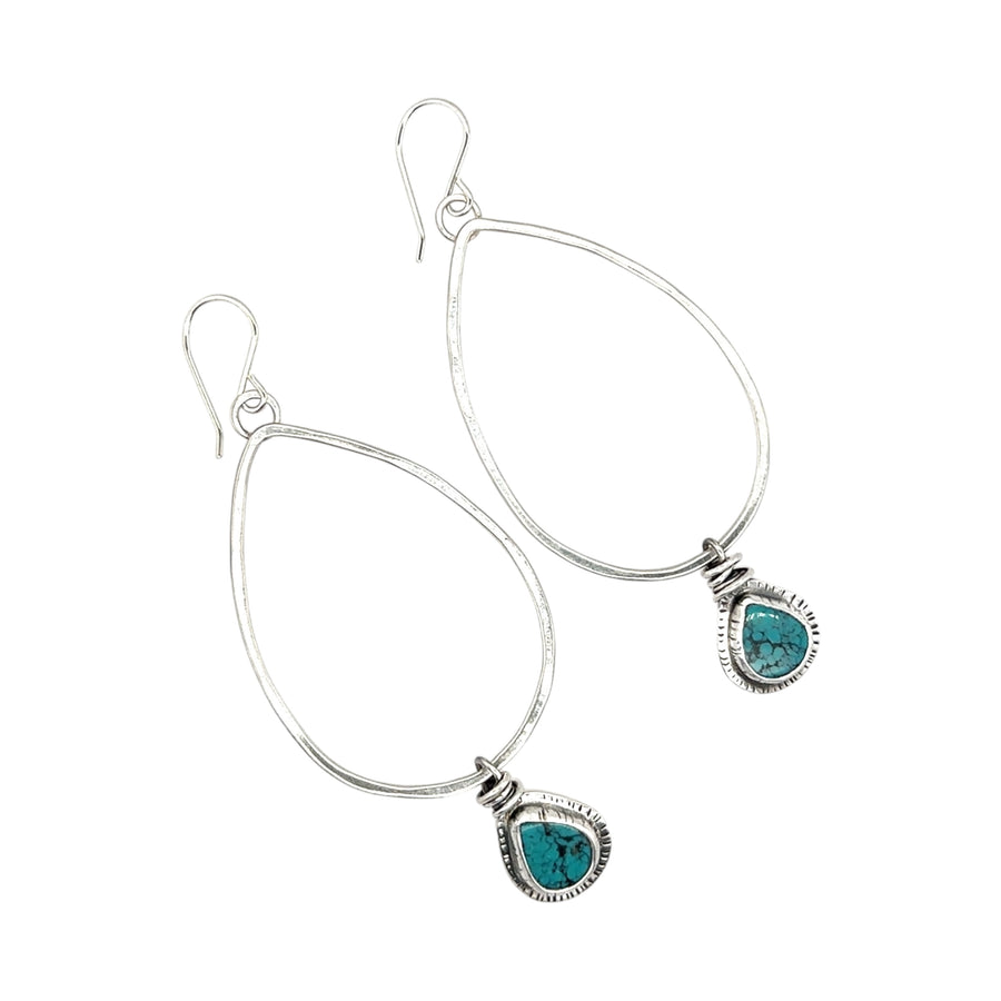 Earrings - Silver Teardrops with Turquoise