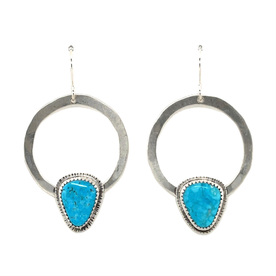 Earrings - Silver Circles with Turquoise