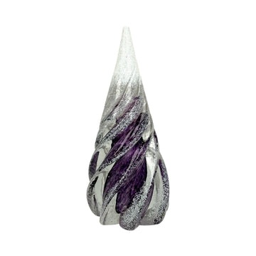 Large Spiral Glass Tree with Snow - Purple