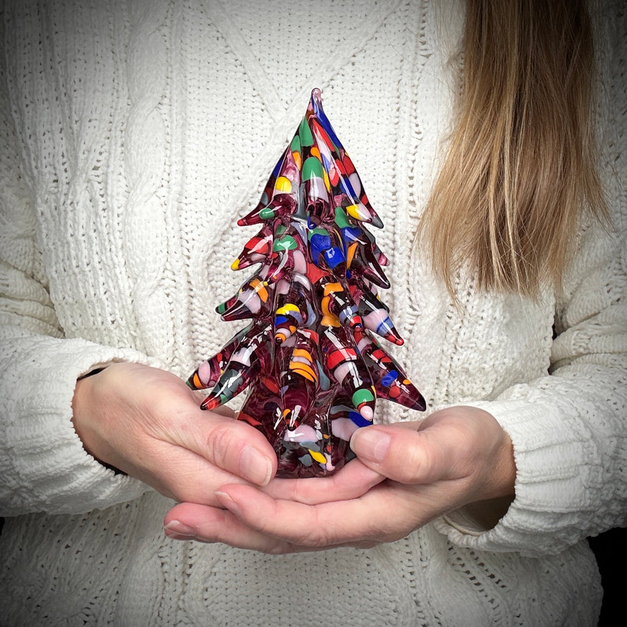 Small Decorated Glass Tree - Ruby
