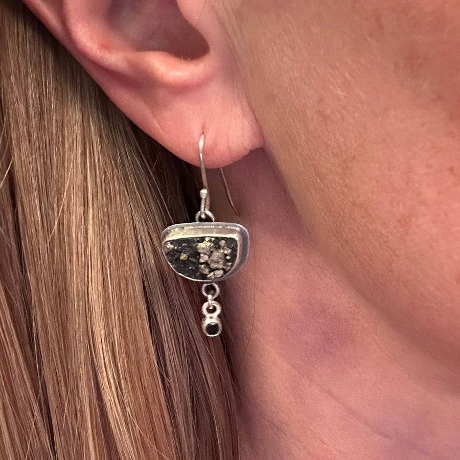 Earrings - Pyrite in Slate and Spinel