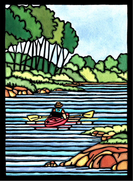 Kayaking - Original Linocut