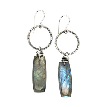 Earrings - Labradorite with Stamped Circles