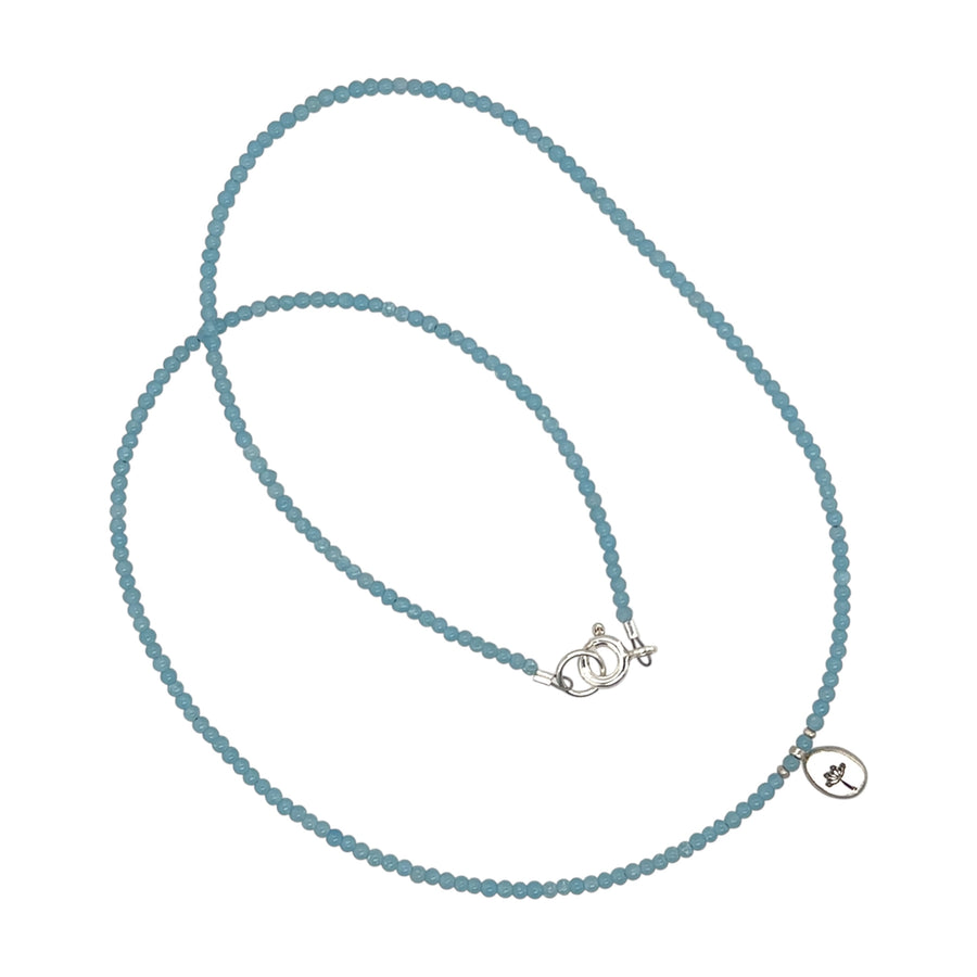 Necklace - Tiny Blue Aventurine with Queen Anne Lace Stamped Pendant