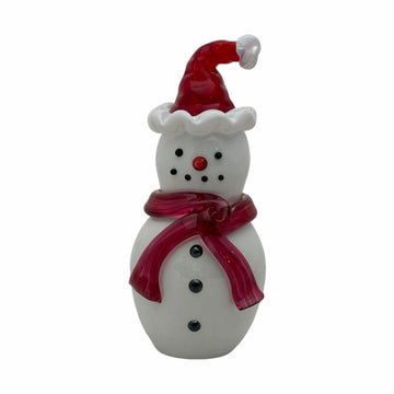 Snowman with Santa Hat and Pink Scarf