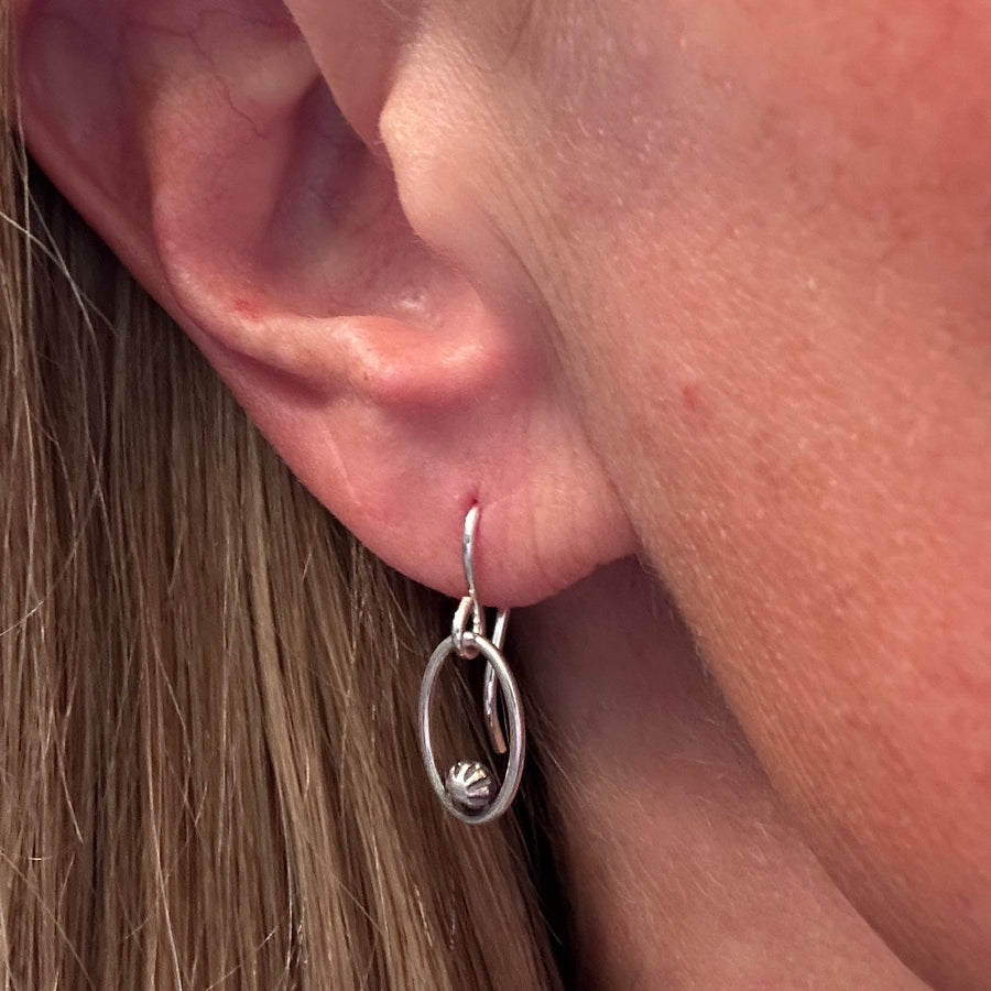 Earrings - Sterling Oval with Recycled Sterling Button