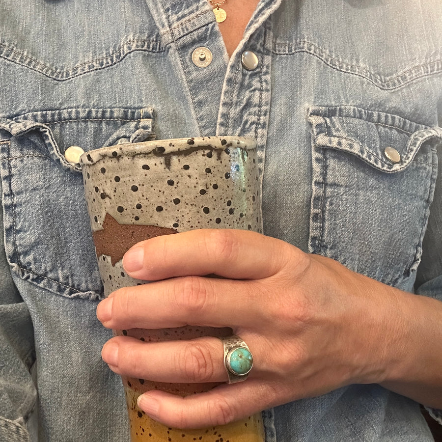 Turquoise Ring with Hammered Band