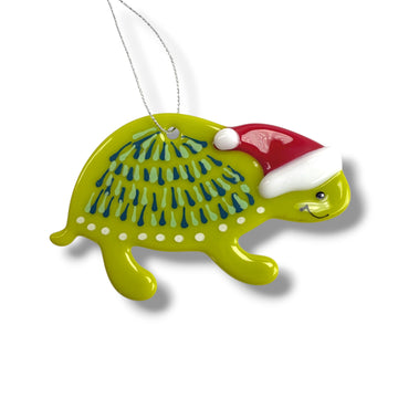 Santa Turtle Glass Ornament