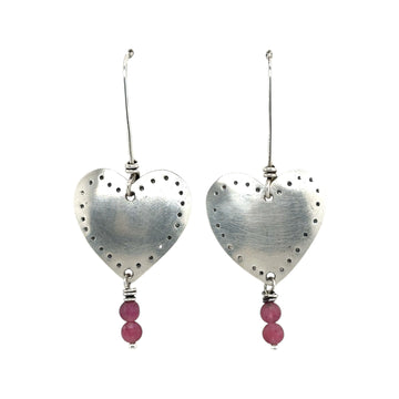 Earrings - Silver Hearts with Pink Tourmaline