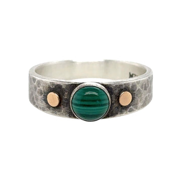 Malachite Ring with Hammered Band and Gold Dots