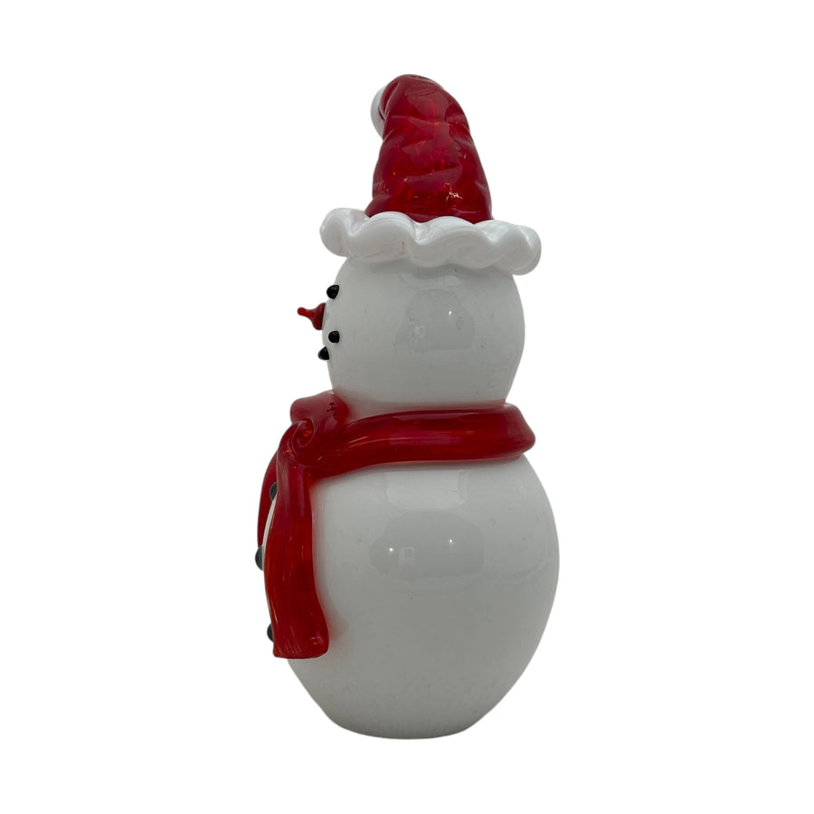 Snowman with Santa Hat and Red Scarf