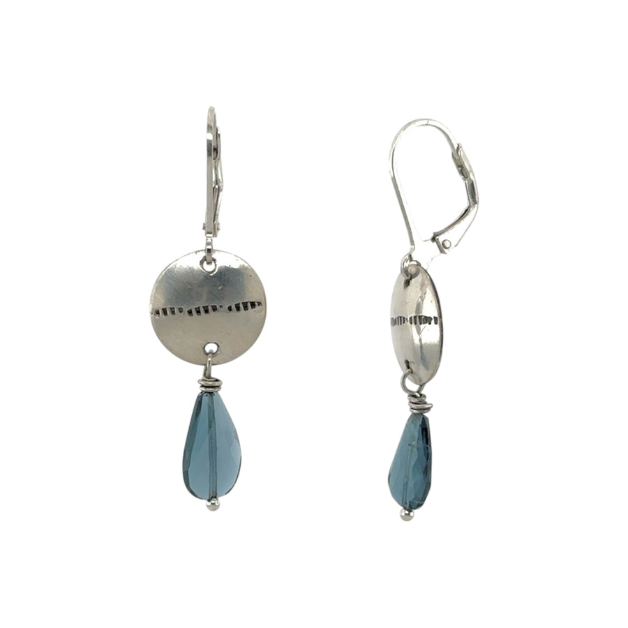 Earrings - London Blue Topaz with Stamped Disks