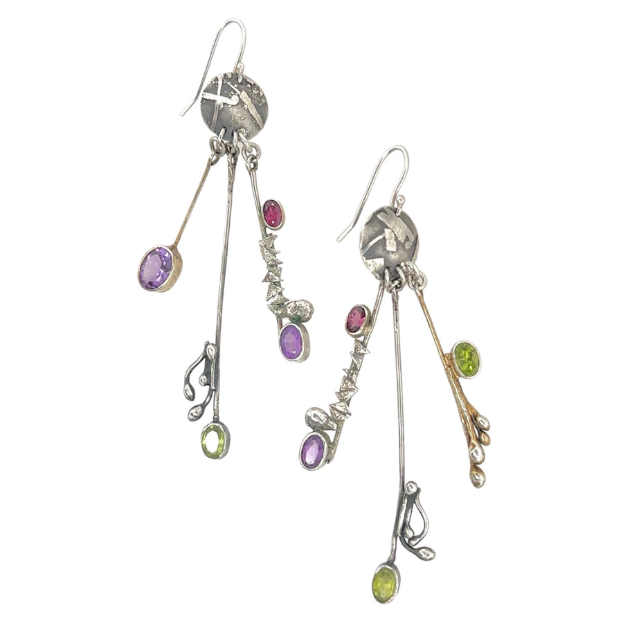 Earrings - Peridot with Amethyst and Tourmaline