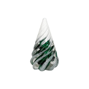 Small Spiral Glass Tree with Snow - Dark Green