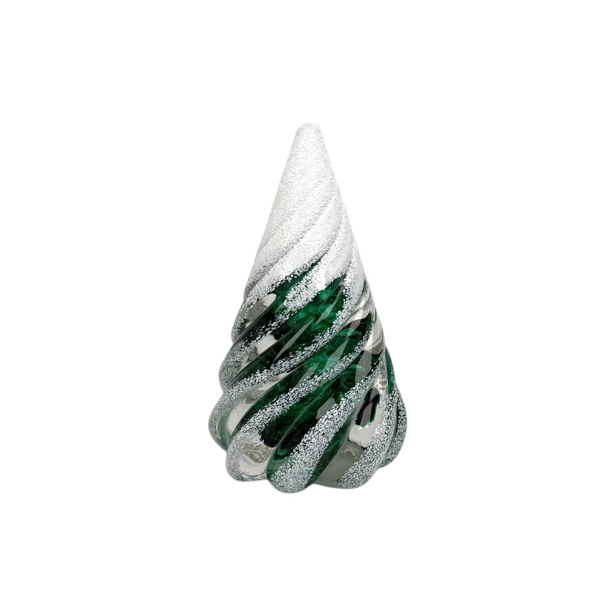 Small Spiral Glass Tree with Snow - Dark Green