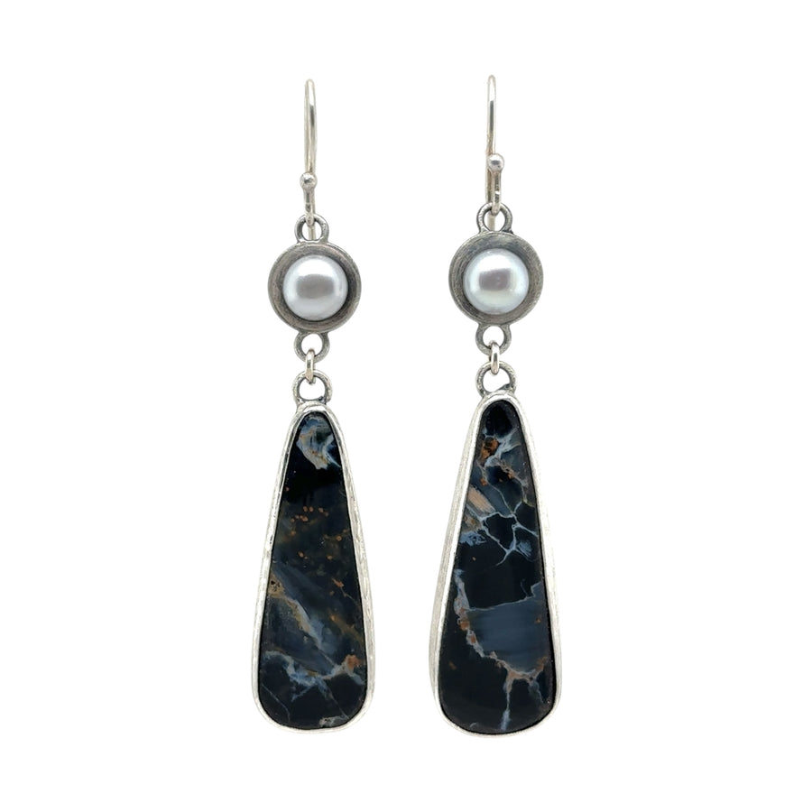 Earrings - Pietersite and Pearl