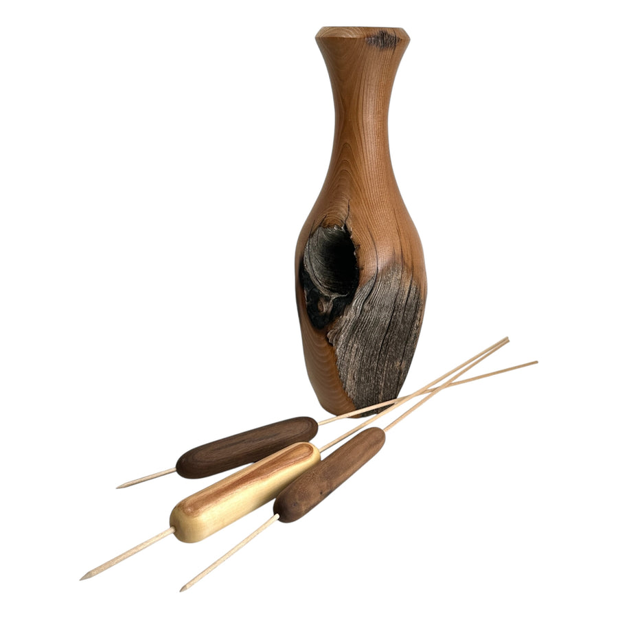 Cedar Post Vase with Cattails