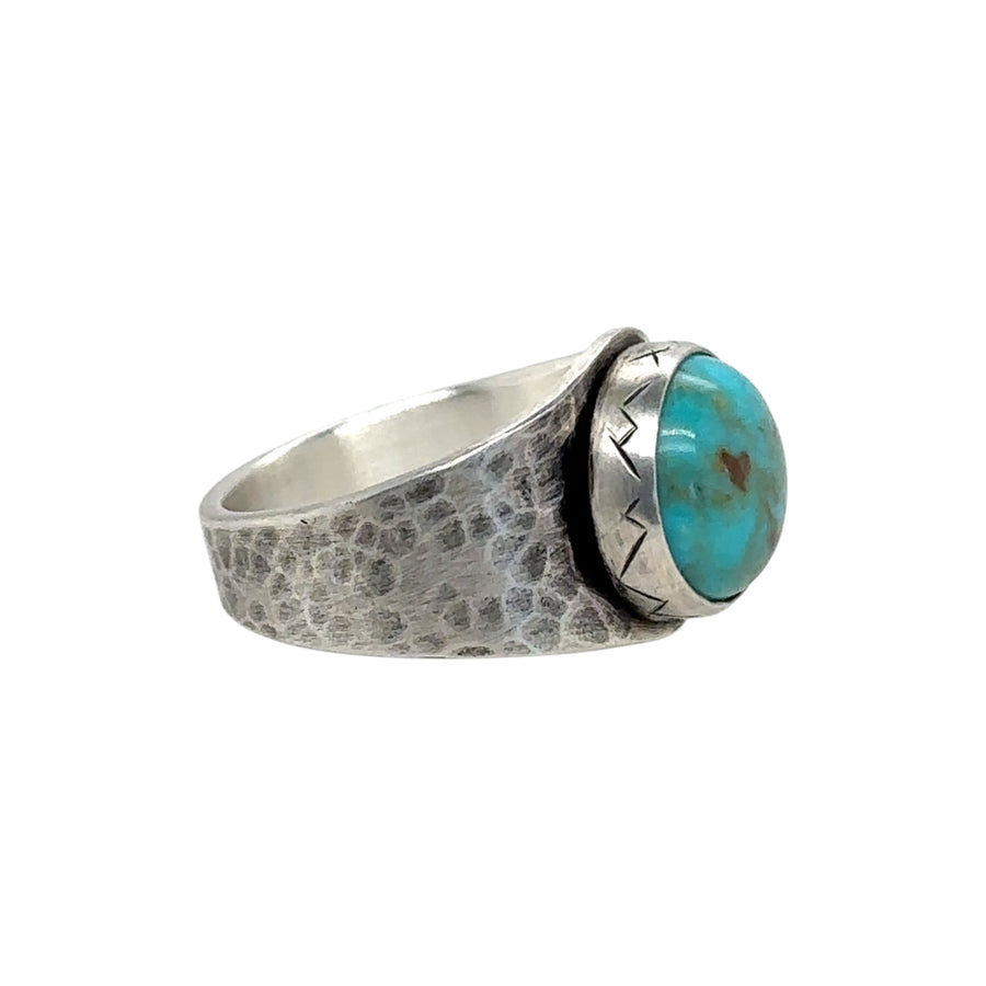 Turquoise Ring with Hammered Band
