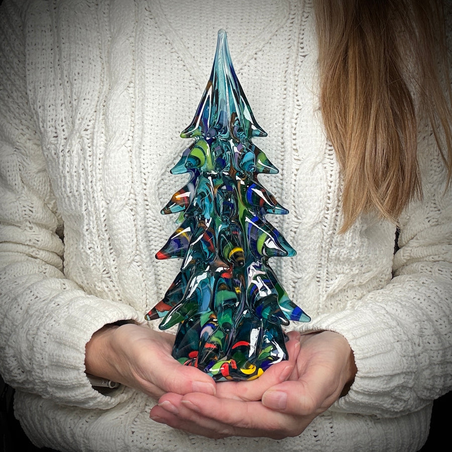 Large Decorated Glass Tree - Aqua