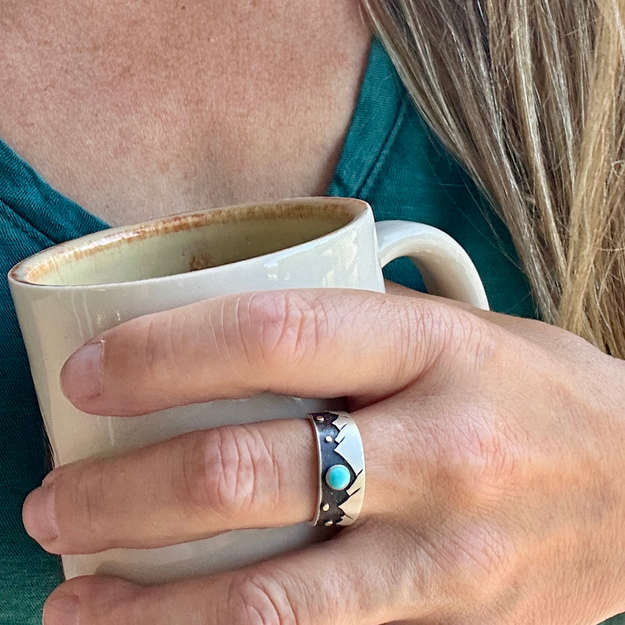Mountains Ring with Turquoise #9s