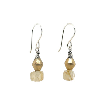 Earrings - Rutilated Quartz with Brass Beads