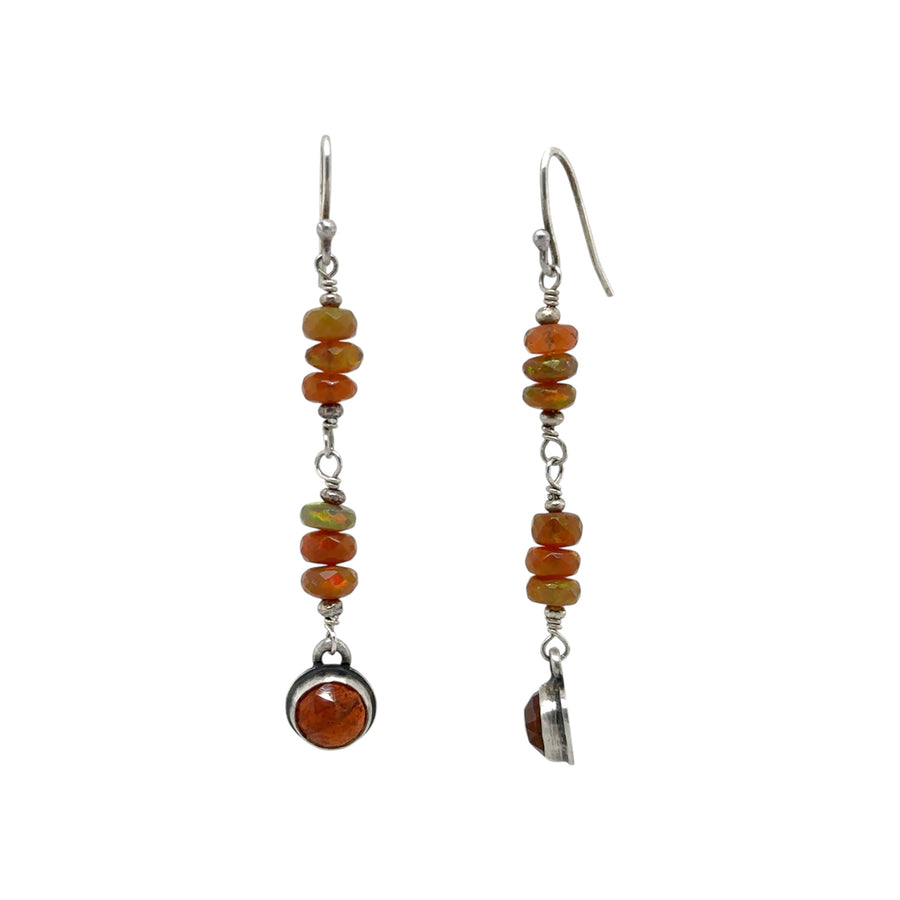 Earrings - Spessartite Garnet on Quartz with Opal