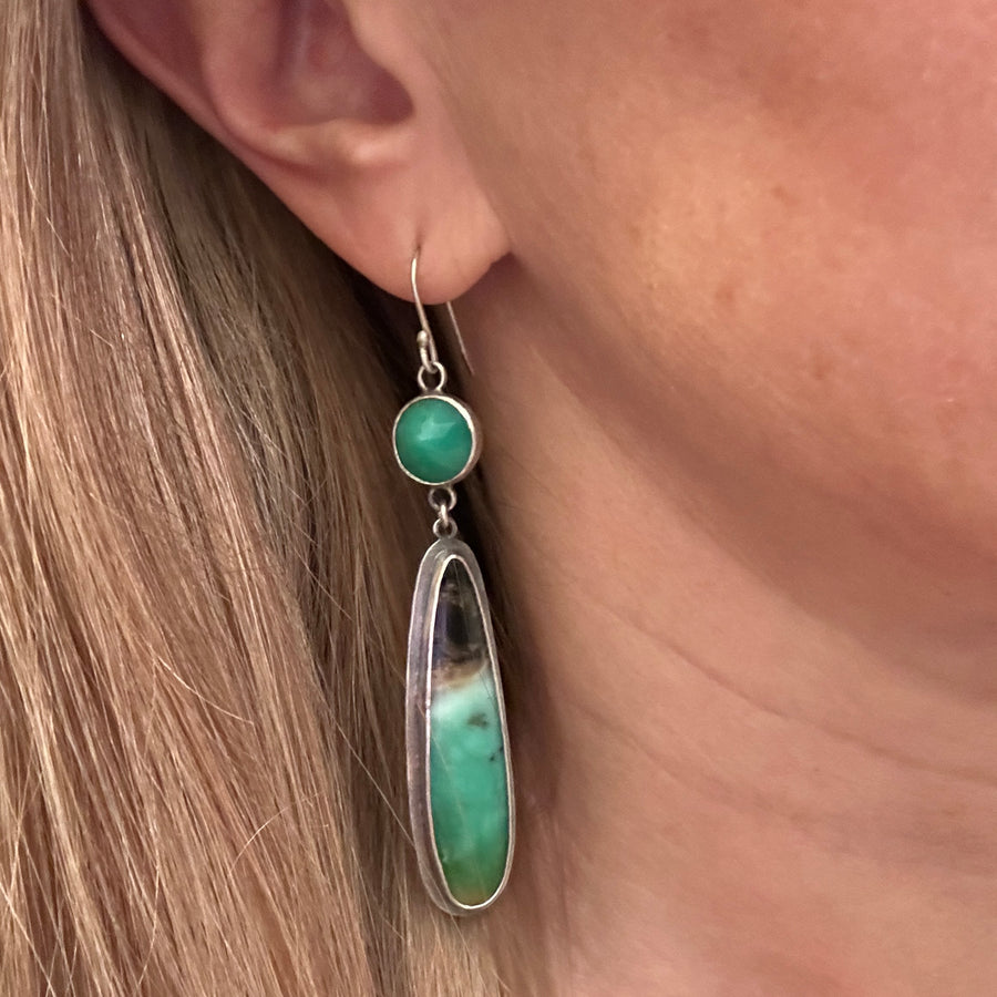 Earrings - Opalized Wood Fossil and Chrysoprase