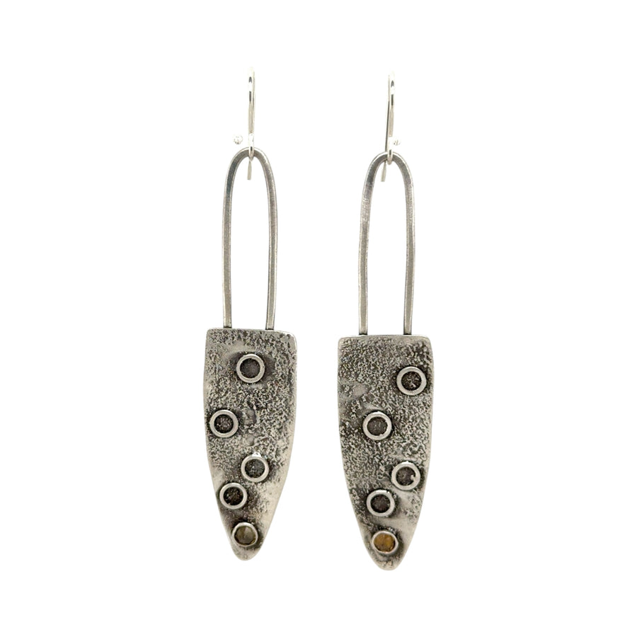 Earrings - Reticulated Silver Triangles with Tourmaline