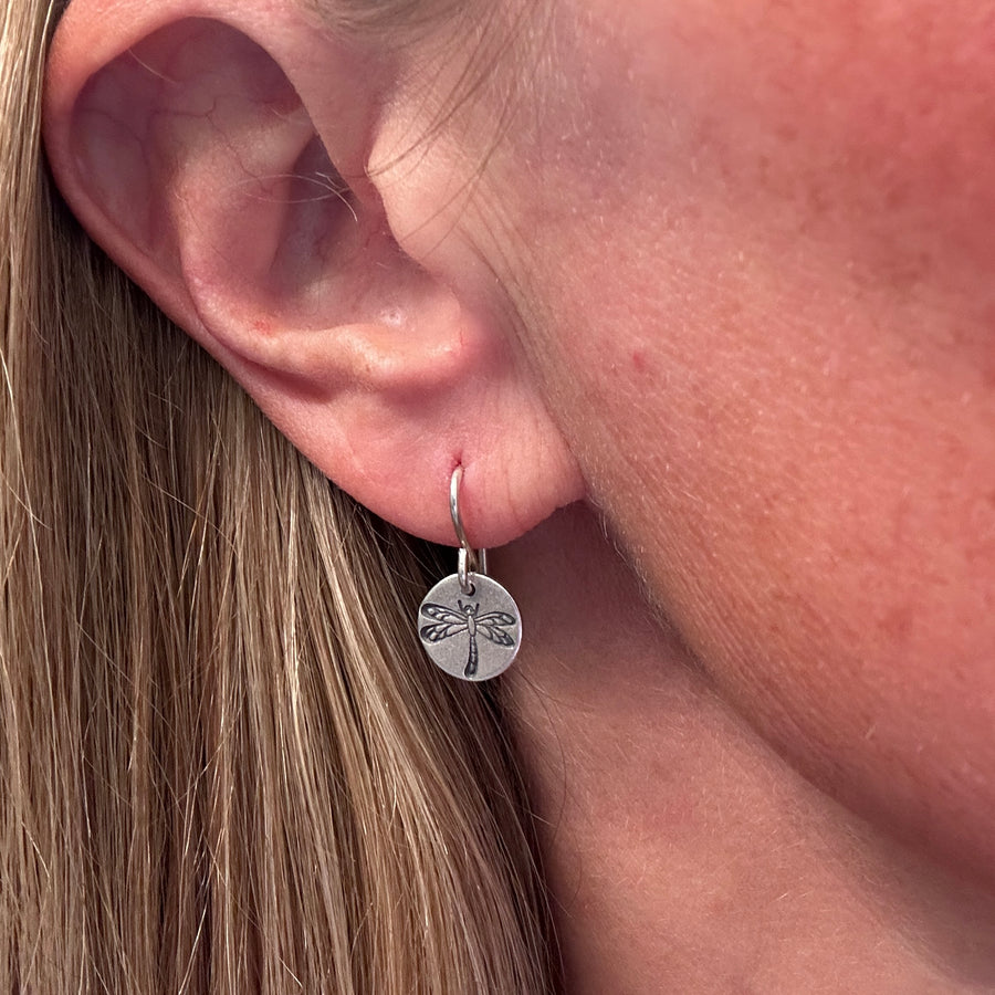 Earrings - Disk with Dragonfly