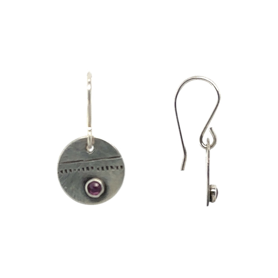 Earrings - Pink Tourmaline on Silver Disks