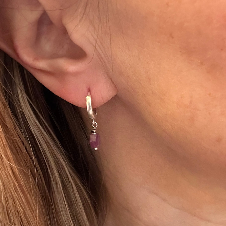 Earrings - Huggie Hoops with Ruby