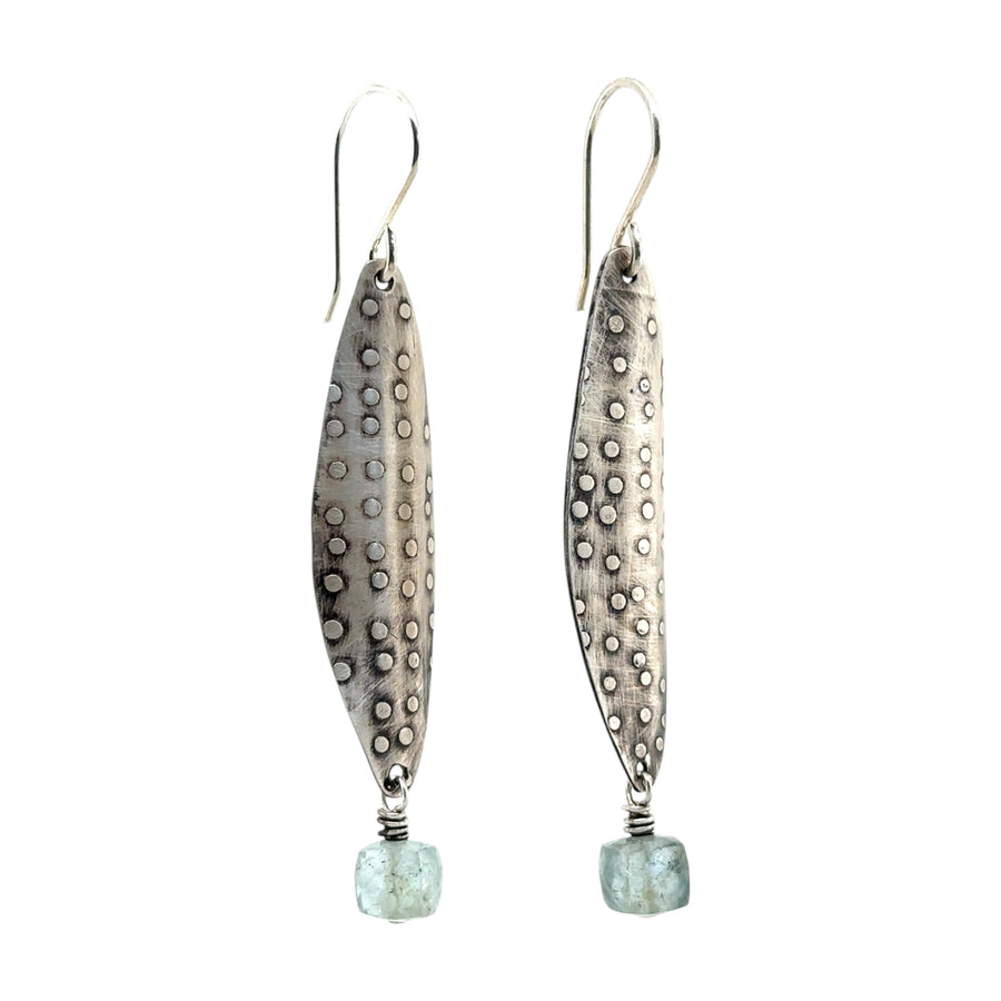 Earrings - Silver Dotted with Moss Aquamarine