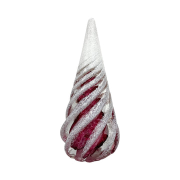 Large Spiral Glass Tree with Snow - Ruby