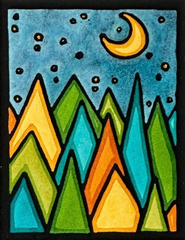 Moonlit Forest - Original Linocut