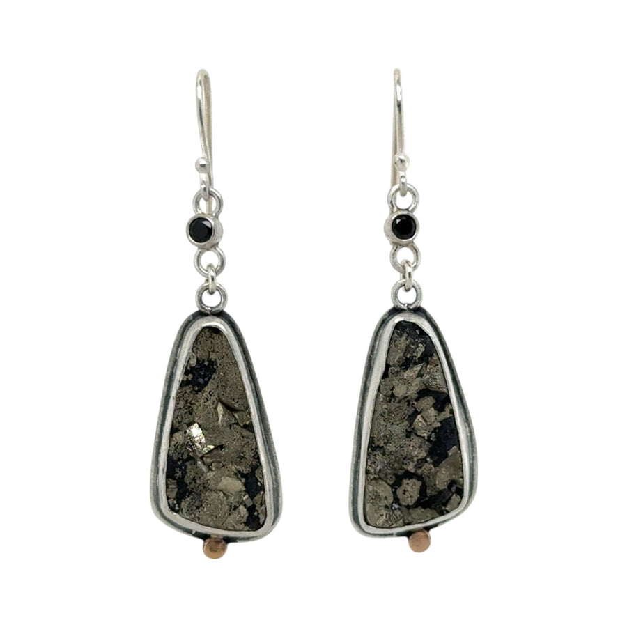 Earrings - Pyrite in Slate and Spinal with Brass Dot