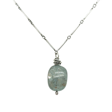 Necklace - Aquamarine Nugget on Bar Chain
