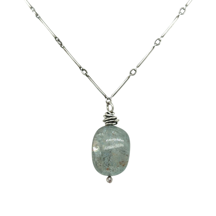 Necklace - Aquamarine Nugget on Bar Chain